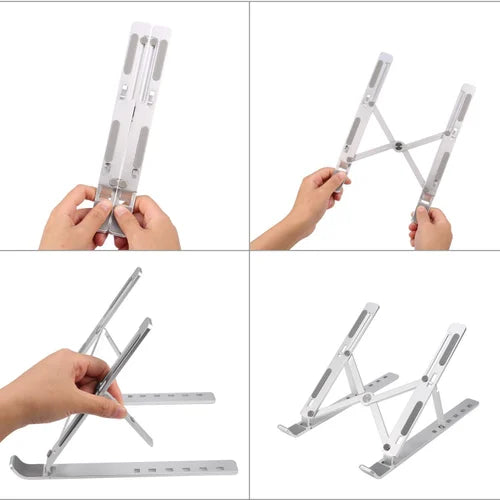 Aluminum Ergonomic Laptop Stand 7-Angle Adjustable Anti-Slip Foldable Up to 17-Inch (Silver)
