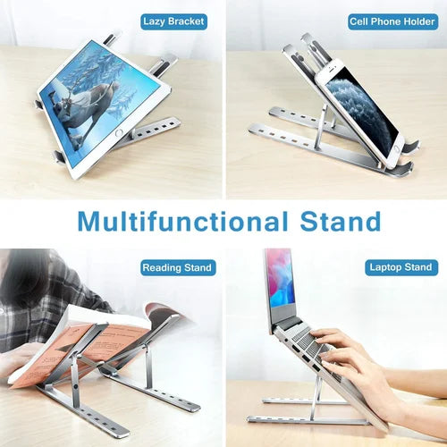 Aluminum Ergonomic Laptop Stand 7-Angle Adjustable Anti-Slip Foldable Up to 17-Inch (Silver)