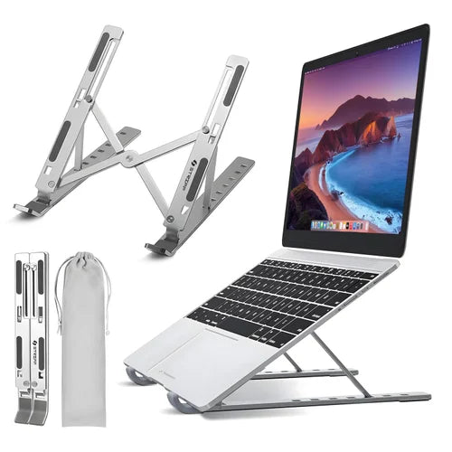 Aluminum Ergonomic Laptop Stand 7-Angle Adjustable Anti-Slip Foldable Up to 17-Inch (Silver)